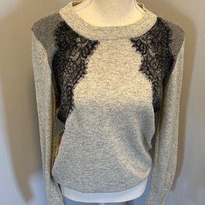 J. Crew Gray and Black Lace Detail Sweater